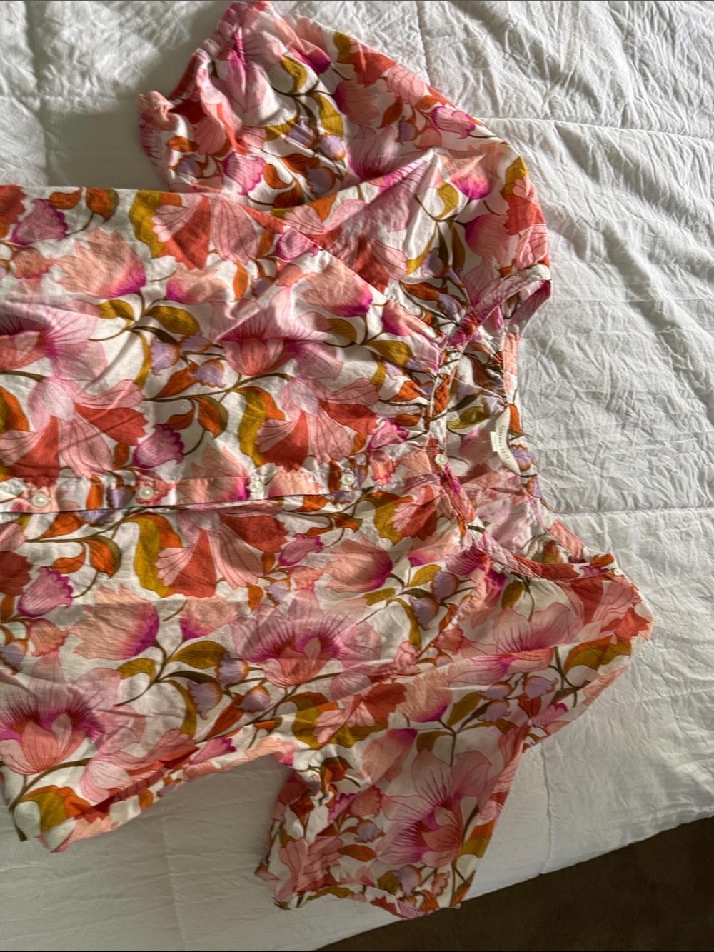 Garnet Hill Pink Floral Short Sleeve Blouse